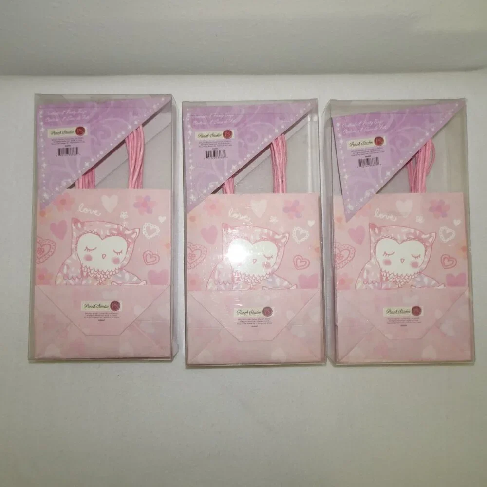 24 Punch Studio Pink Owl Gift Bags Glitter Hearts Birthday Party Loot Swag 7